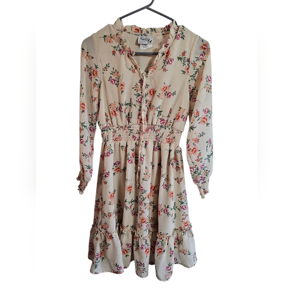 Rare Editions Size 16 Dress Ivory Chiffon Floral Smocked Boho Boutique Timeless - Picture 2 of 7